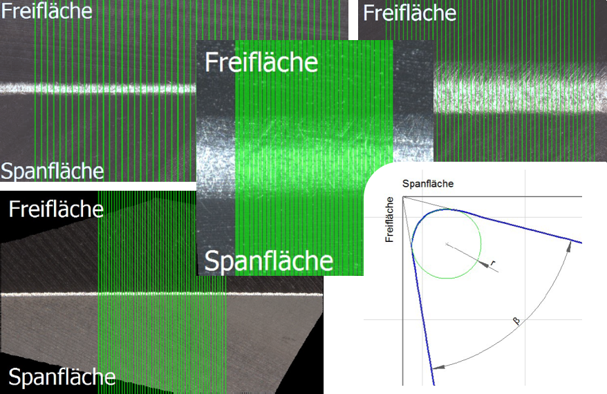 Bild zur Ansicht verschiedener Schneidkantenverrundungen hergestellt per Bürsten