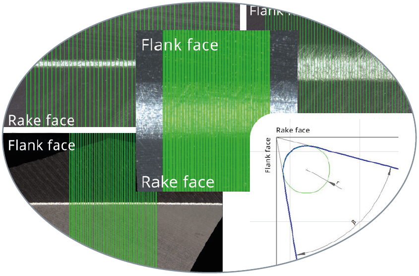 Image showing various cutting edge roundings produced by brushing